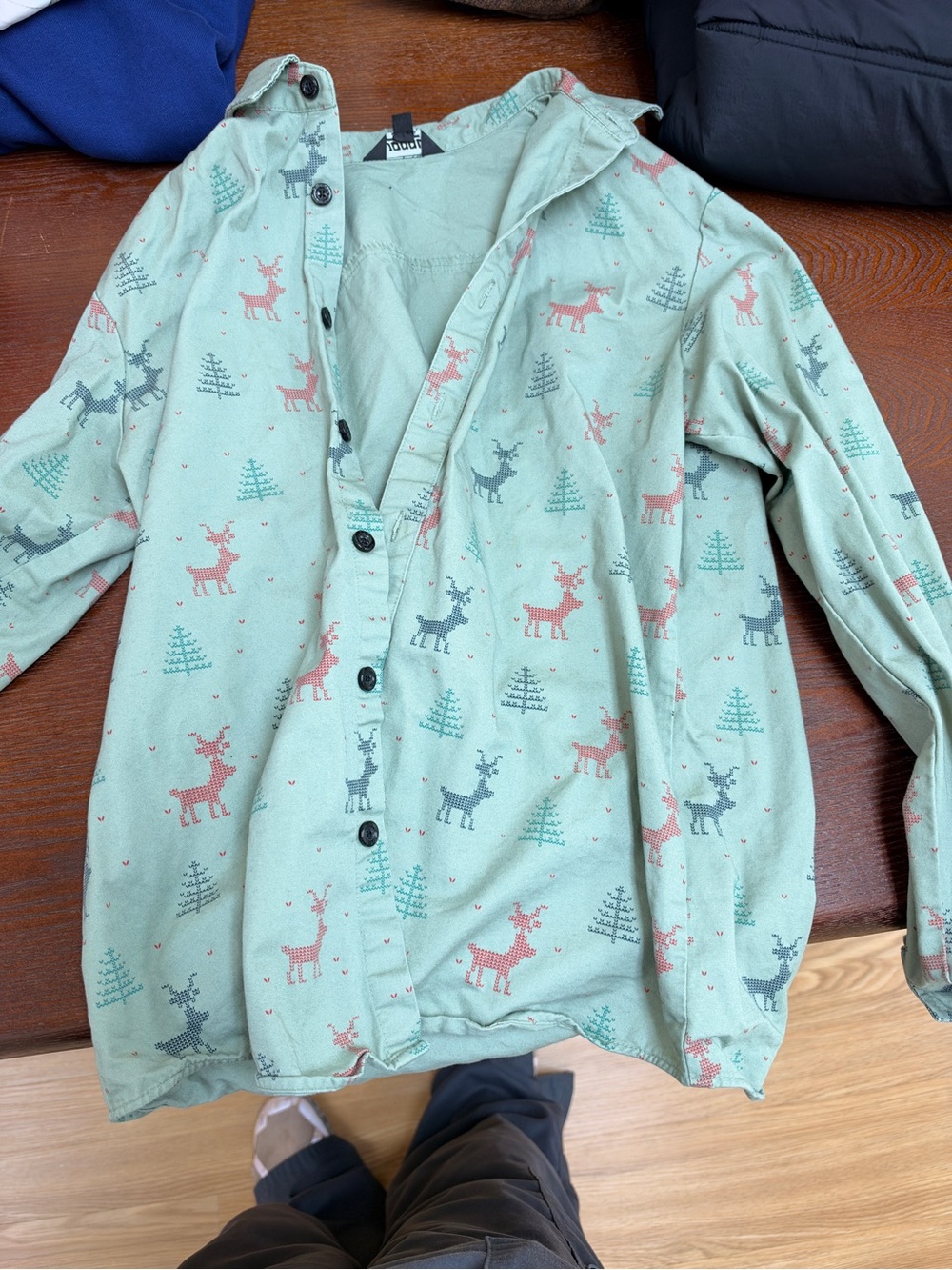 Kids Mint Green Reindeer Button-Up Pajama Top